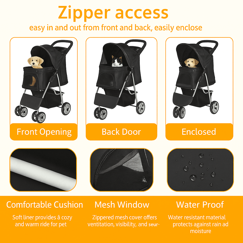 Foldable 4Wheel Pet Stroller With Cup Holder Lightweight Travel Carrier For Small Dogs  Cats 3