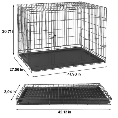 42Inch Folding Metal Dog Crate With Double Doors And LeakProof Tray 1