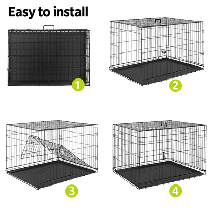 42Inch Folding Metal Dog Crate With Double Doors And LeakProof Tray 2