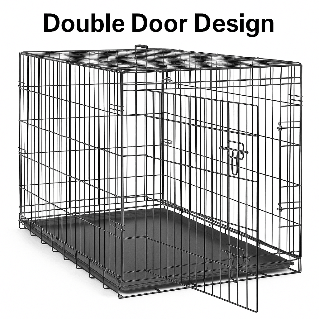 42Inch Folding Metal Dog Crate With Double Doors And LeakProof Tray 3