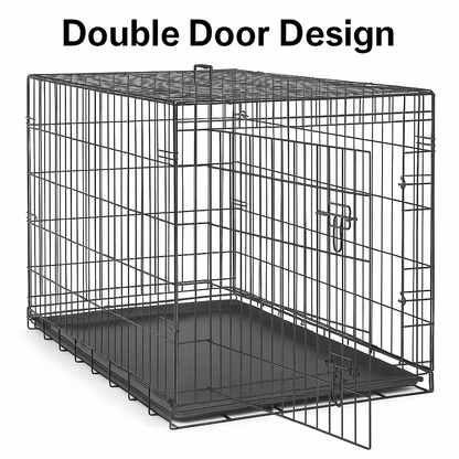 42Inch Folding Metal Dog Crate With Double Doors And LeakProof Tray 3