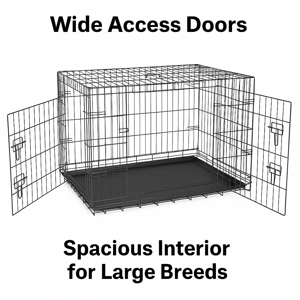 42Inch Folding Metal Dog Crate With Double Doors And LeakProof Tray 5