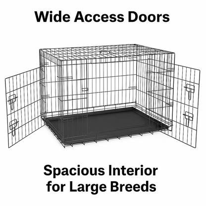 42Inch Folding Metal Dog Crate With Double Doors And LeakProof Tray 5