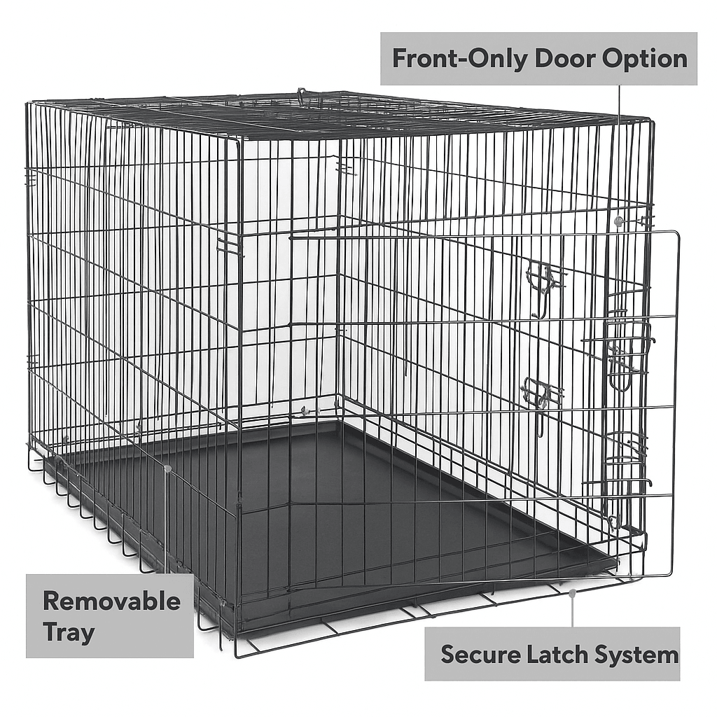 42Inch Folding Metal Dog Crate With Double Doors And LeakProof Tray 6