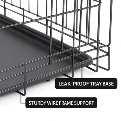 42Inch Folding Metal Dog Crate With Double Doors And LeakProof Tray 8