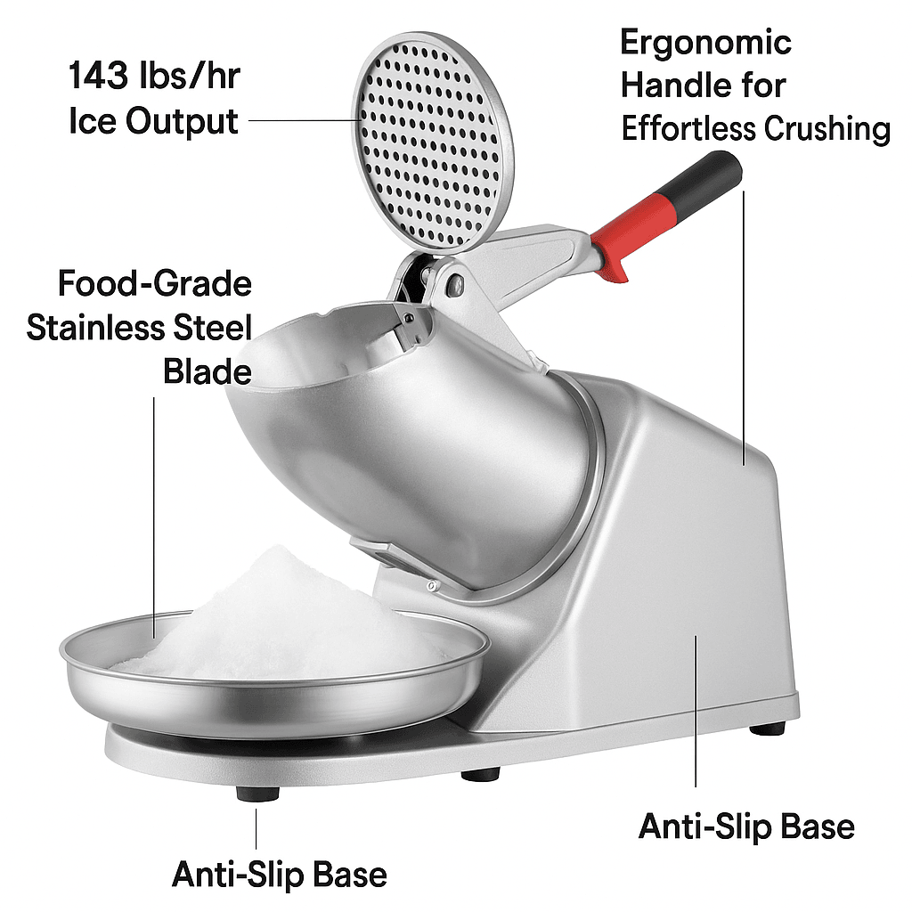 Electric Ice Shaver Machine 143 lbs/hr Snow Cone Maker & Ice Crusher