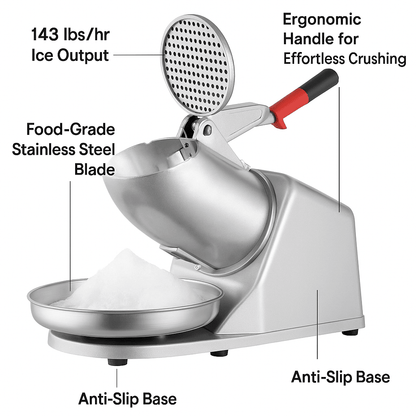 Electric Ice Shaver Machine 143 lbs/hr Snow Cone Maker & Ice Crusher