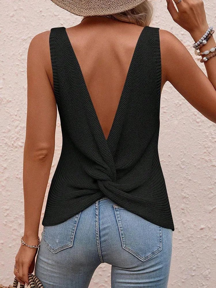 TwistBack Knit Sleeveless Sweater  Lightweight Open Back Top For Summer Layering 4