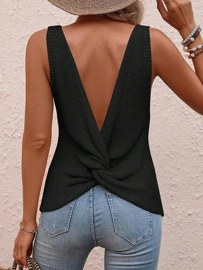 TwistBack Knit Sleeveless Sweater  Lightweight Open Back Top For Summer Layering 4