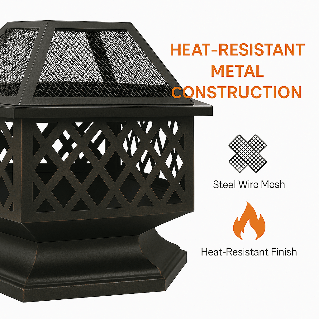 24 In Hexagon Outdoor Fire Pit Bronze Finish Steel Fireplace For Patio  Backyard 5