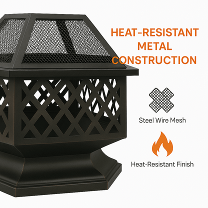24 In Hexagon Outdoor Fire Pit Bronze Finish Steel Fireplace For Patio  Backyard 5