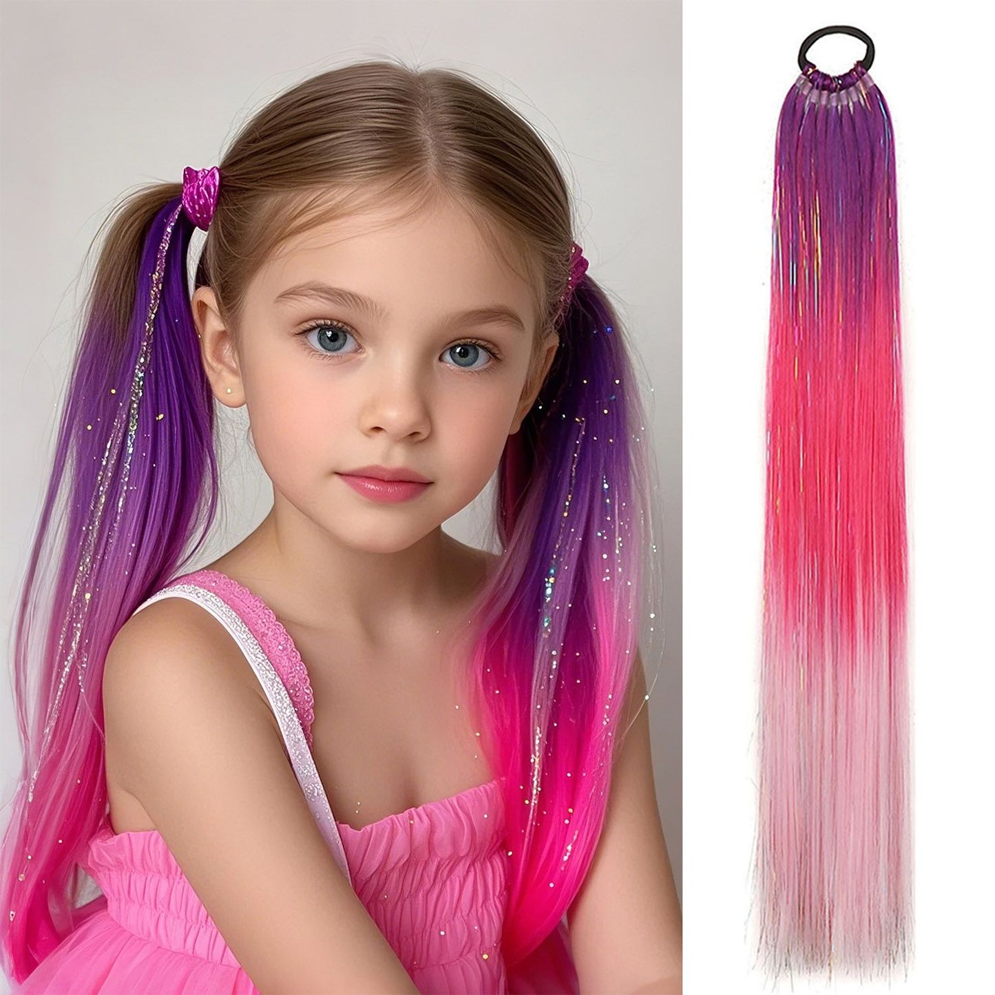 SparklePop Tinsel Ponytail Extension – Colorful Braiding Hair Tie for Girls
