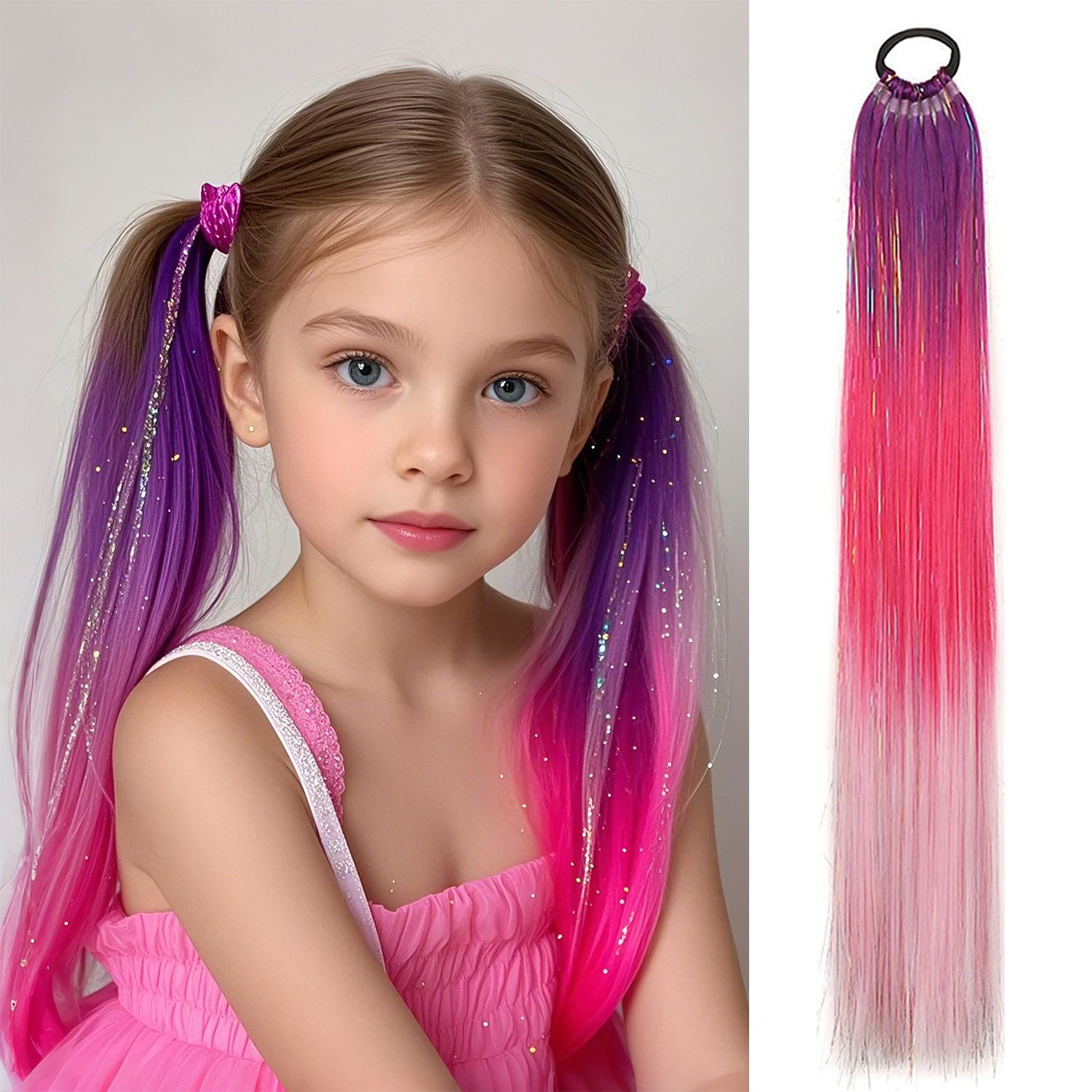 SparklePop Tinsel Ponytail Extension – Colorful Braiding Hair Tie for Girls