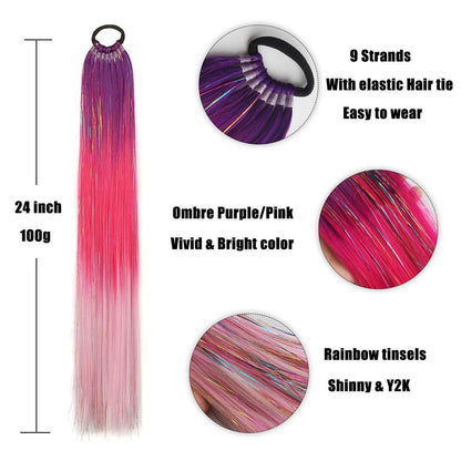 SparklePop Tinsel Ponytail Extension  Colorful Braiding Hair Tie For Girls 4