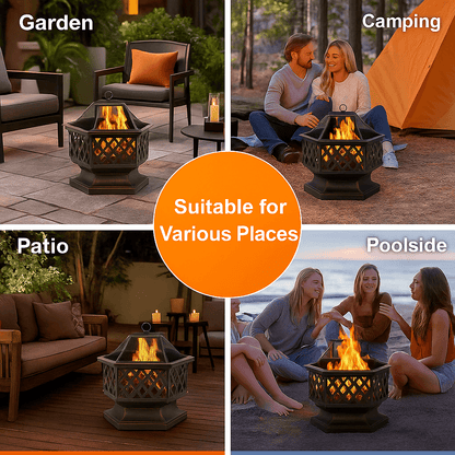 24 In Hexagon Outdoor Fire Pit Bronze Finish Steel Fireplace For Patio  Backyard 6