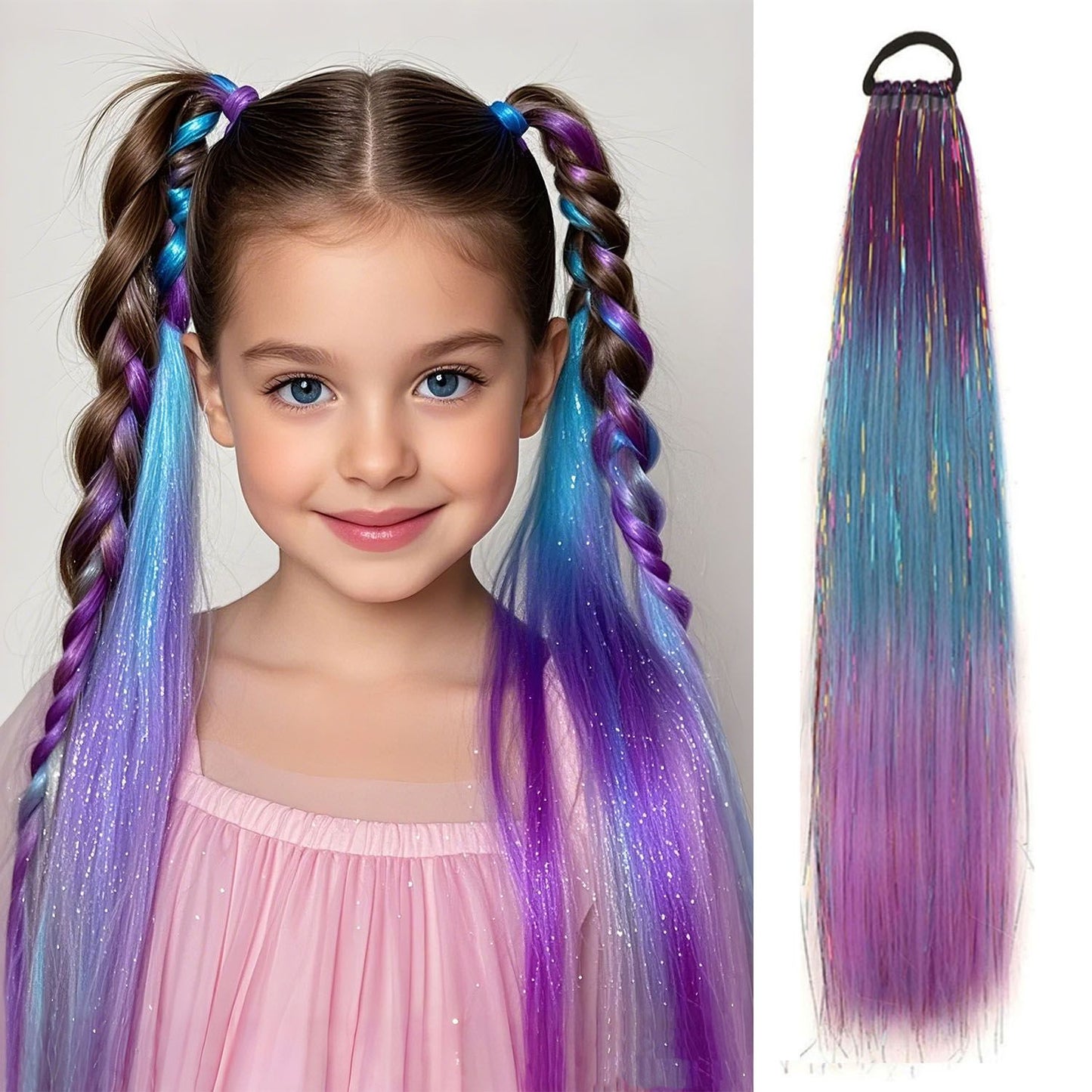 SparklePop Tinsel Ponytail Extension  Colorful Braiding Hair Tie For Girls 6