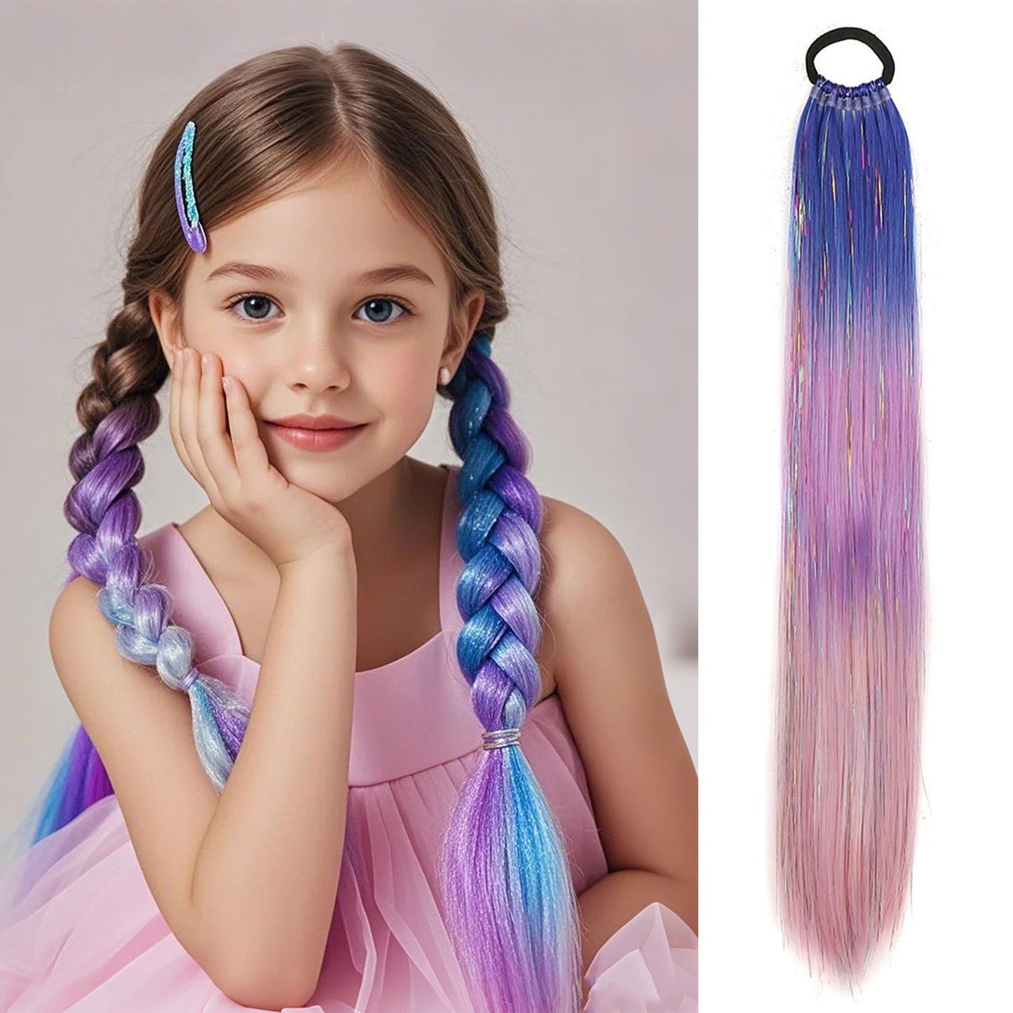 SparklePop Tinsel Ponytail Extension  Colorful Braiding Hair Tie For Girls 7