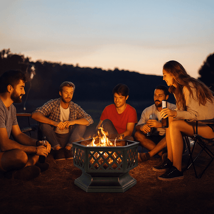24 In Hexagon Outdoor Fire Pit Bronze Finish Steel Fireplace For Patio  Backyard 7