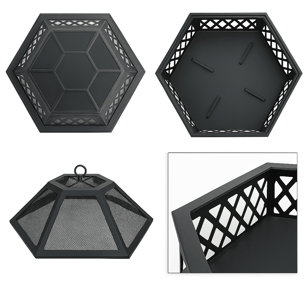 24 In Hexagon Outdoor Fire Pit Bronze Finish Steel Fireplace For Patio  Backyard 8