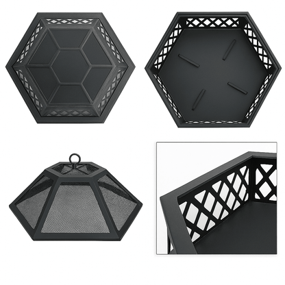 24 In Hexagon Outdoor Fire Pit Bronze Finish Steel Fireplace For Patio  Backyard 8
