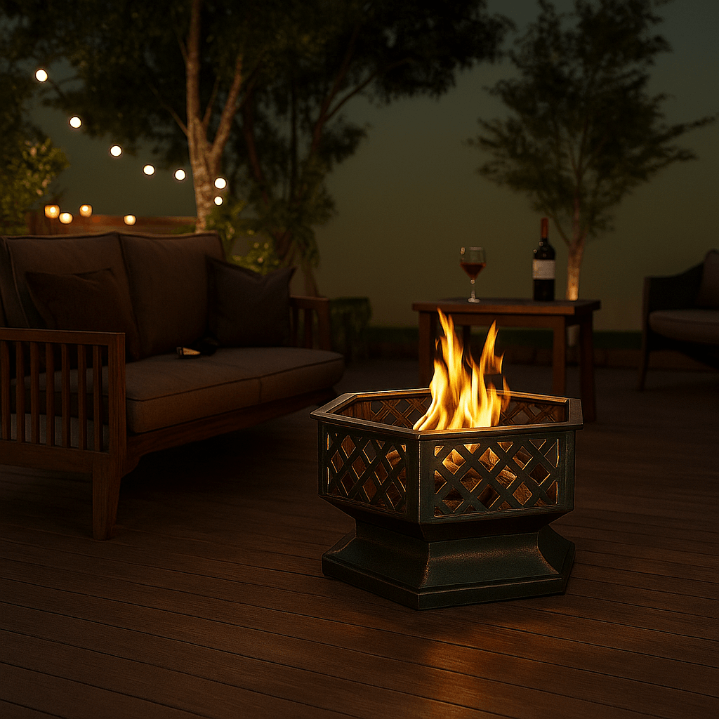 24 In Hexagon Outdoor Fire Pit Bronze Finish Steel Fireplace For Patio  Backyard 10