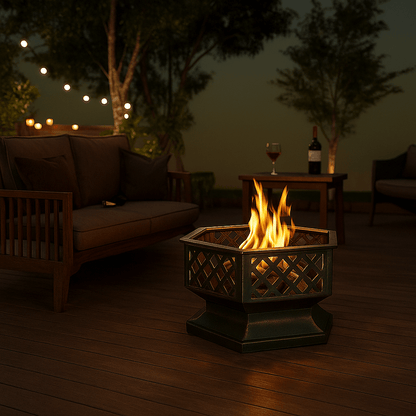 24 In Hexagon Outdoor Fire Pit Bronze Finish Steel Fireplace For Patio  Backyard 10