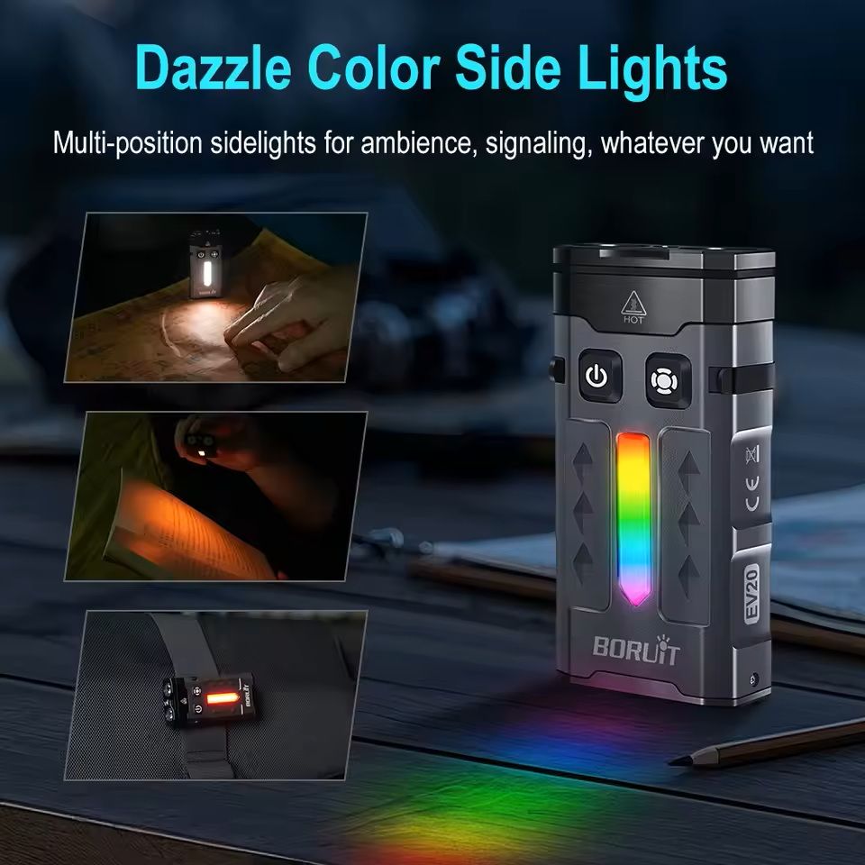 Keychain UV LED Work Flashlight With Magnet And Clip Rechargeable Via Type C 5