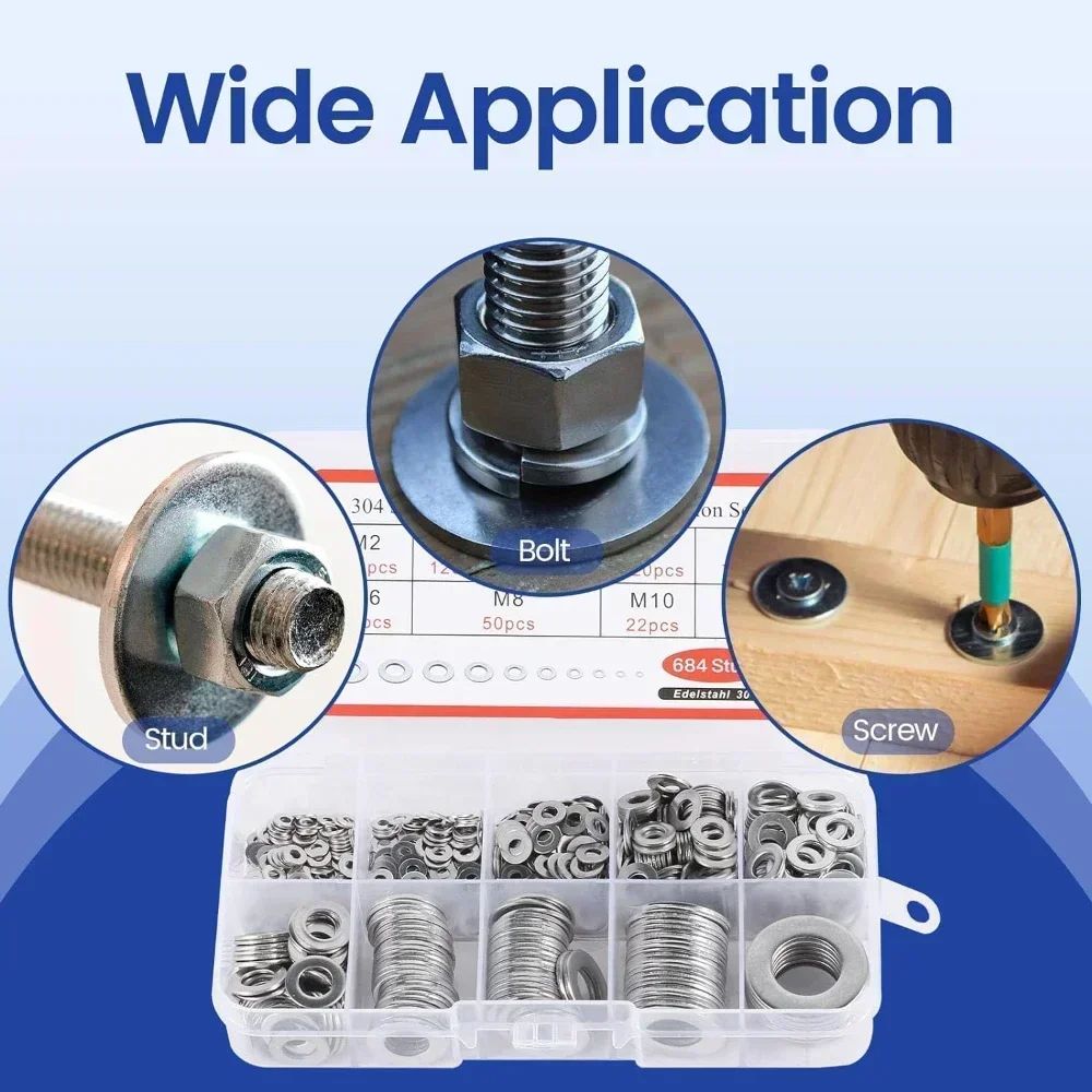 Stainless Steel Washers Metal O Ring Fasteners Gasket Set Assortment Kit  Flat Washer And Grommet S 6