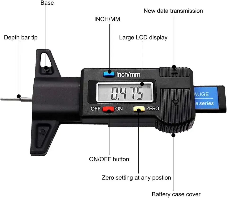 Digital Depth Gauge Caliper  LCD Tread Depth Gauge For Car Tires Tire Tread Measurer Tool Caliper R 2