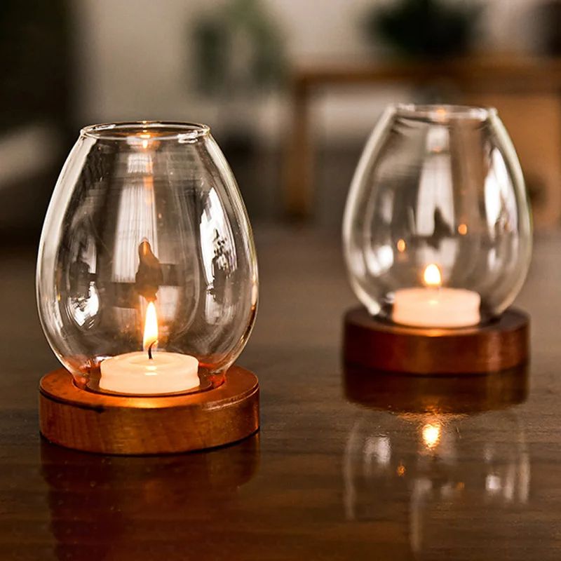 Transparent Round Glass Candlestick Retro Home Windproof Candle Holders, Elegant Table Decor Ornament for Wedding Party