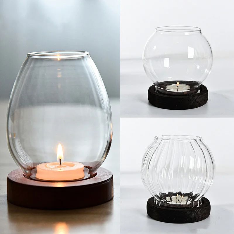Transparent Round Glass Candlestick Retro Home Windproof Candle Holders Elegant Table Decor Ornamen 1