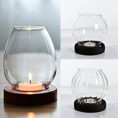 Transparent Round Glass Candlestick Retro Home Windproof Candle Holders Elegant Table Decor Ornamen 1