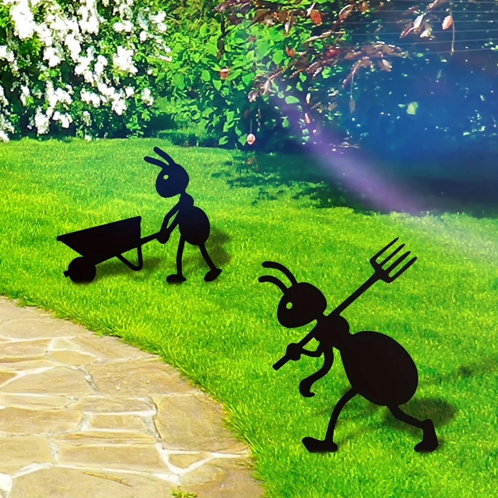2. HelloYoung Metal Art Ants Gardening Ornaments, Yard & Backyard Decor Stakes