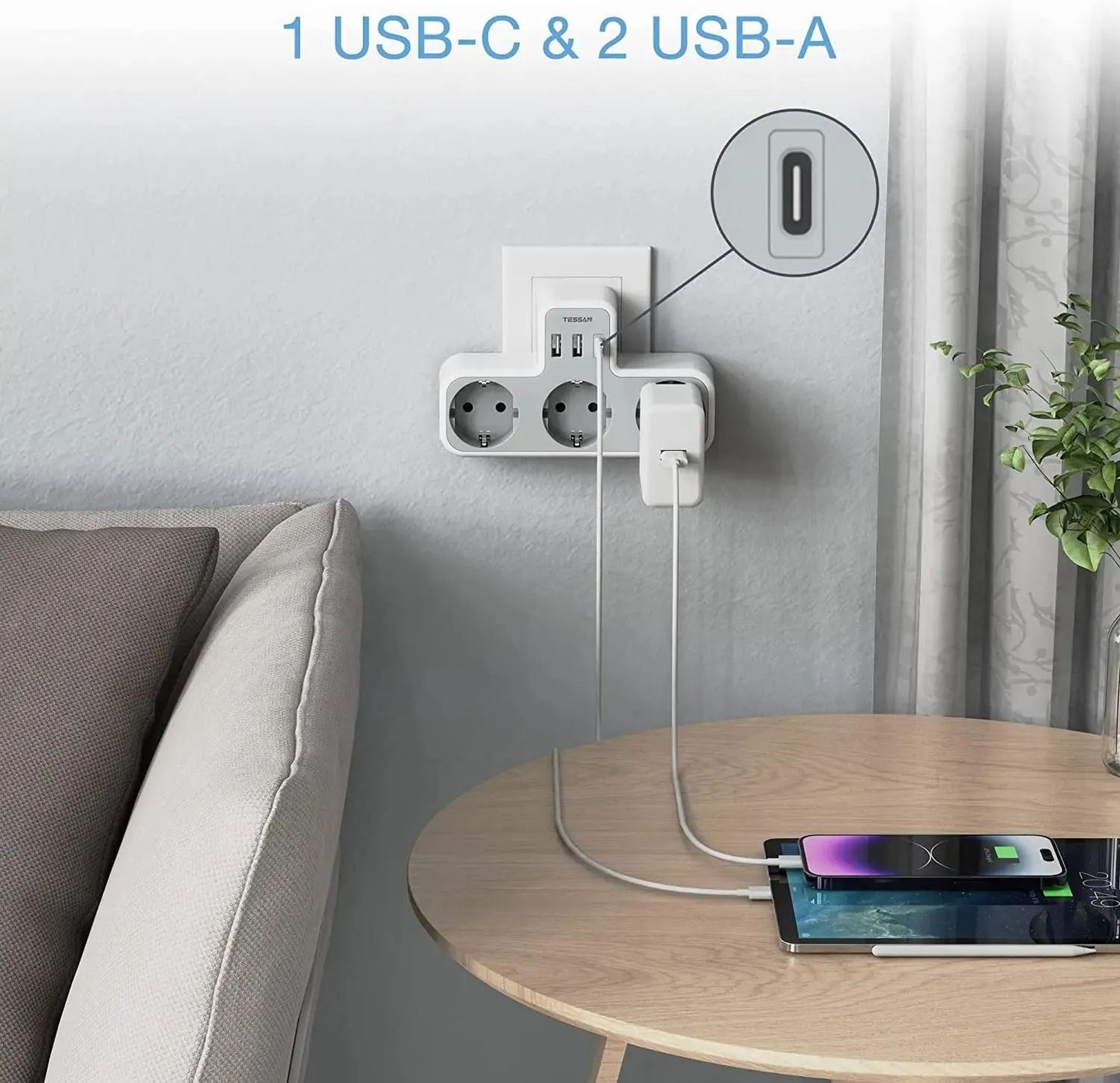 Wall Charger Power Strip Compact Socket Adapter For Travel Home Dorm Office Charging 2