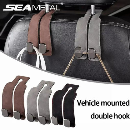 SEAMETAL Car Headrest Hook Premium Suede Alloy, Dual Rear Seat Hanging Hanger, Universal Car Hook Phone Holder