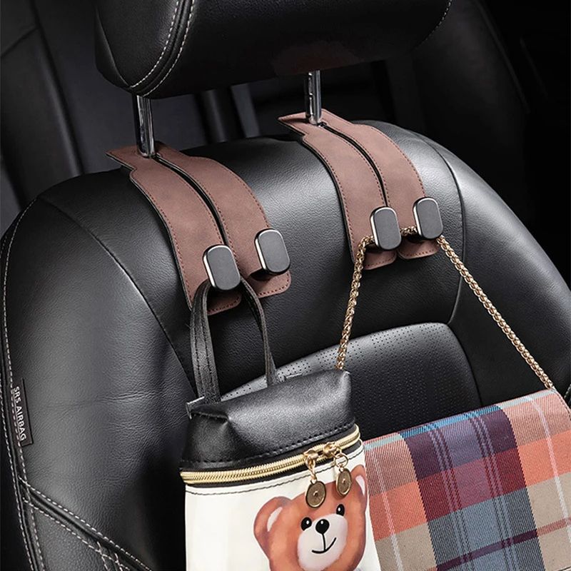 SEAMETAL Car Headrest Hook Premium Suede Alloy Dual Rear Seat Hanging Hanger Universal Car Hook Pho 1