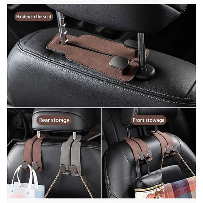 SEAMETAL Car Headrest Hook Premium Suede Alloy Dual Rear Seat Hanging Hanger Universal Car Hook Pho 2