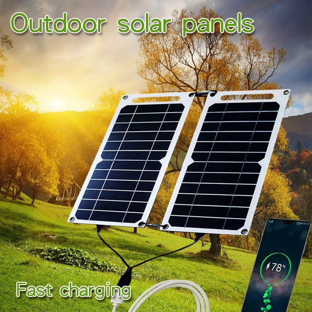 USB Fast Charging Solar Panel, Waterproof Portable Mobile Phone Power Bank for Outdoor Hiking & Camping