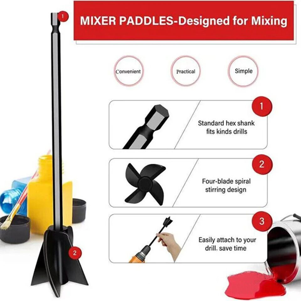 Mixer Paint Drill Attachment Paddle  Spiral Resin  Paint Mixer Stirrer With Drill Chuck For Liquids 2