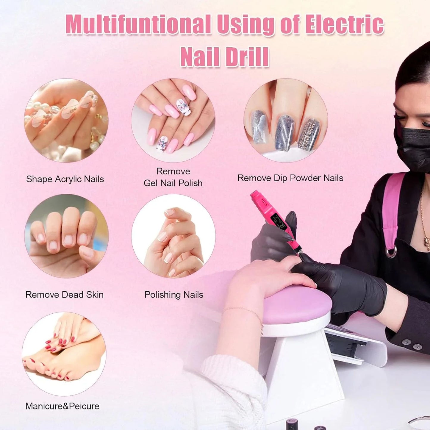 Strong Function Nail Drill Machine Set Electric Nail Sander Gel Polish Remover Tool For Manicure Pe