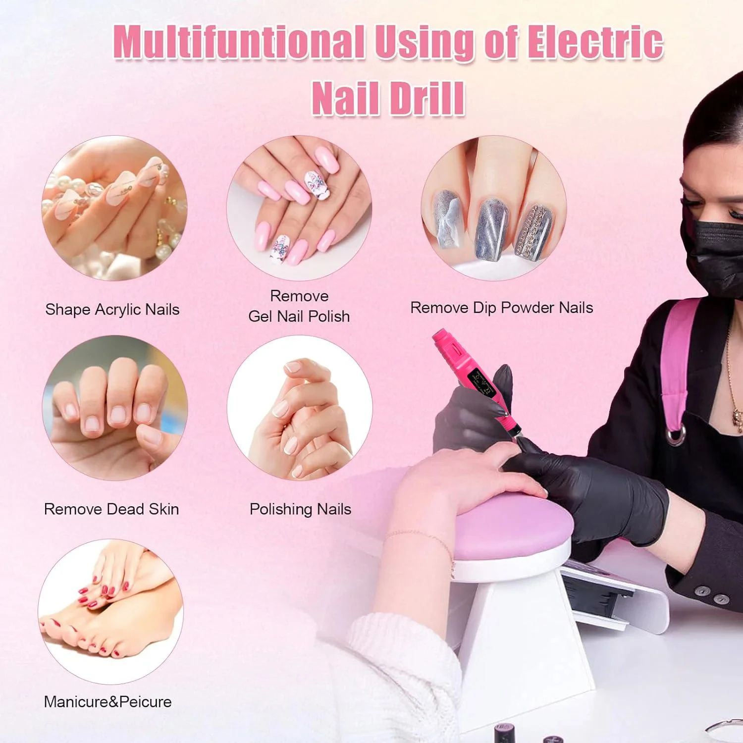 Strong Function Nail Drill Machine Set Electric Nail Sander Gel Polish Remover Tool For Manicure Pe