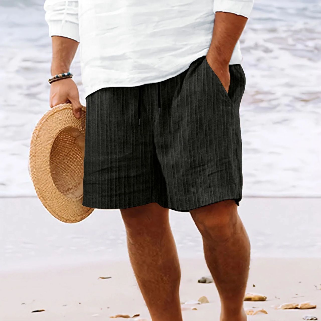 Mens Lightweight Casual Beach Shorts – Multi-Pocket Comfort for Travel, Lounging & Summer Style