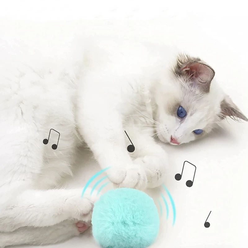 Interactive Ball Smart Cat Toy  Plush Electric Catnip Training Toy With Touch Sound  Squeak Kitten  1