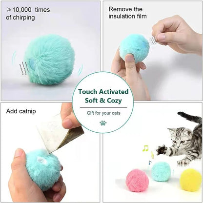 Interactive Ball Smart Cat Toy  Plush Electric Catnip Training Toy With Touch Sound  Squeak Kitten  2