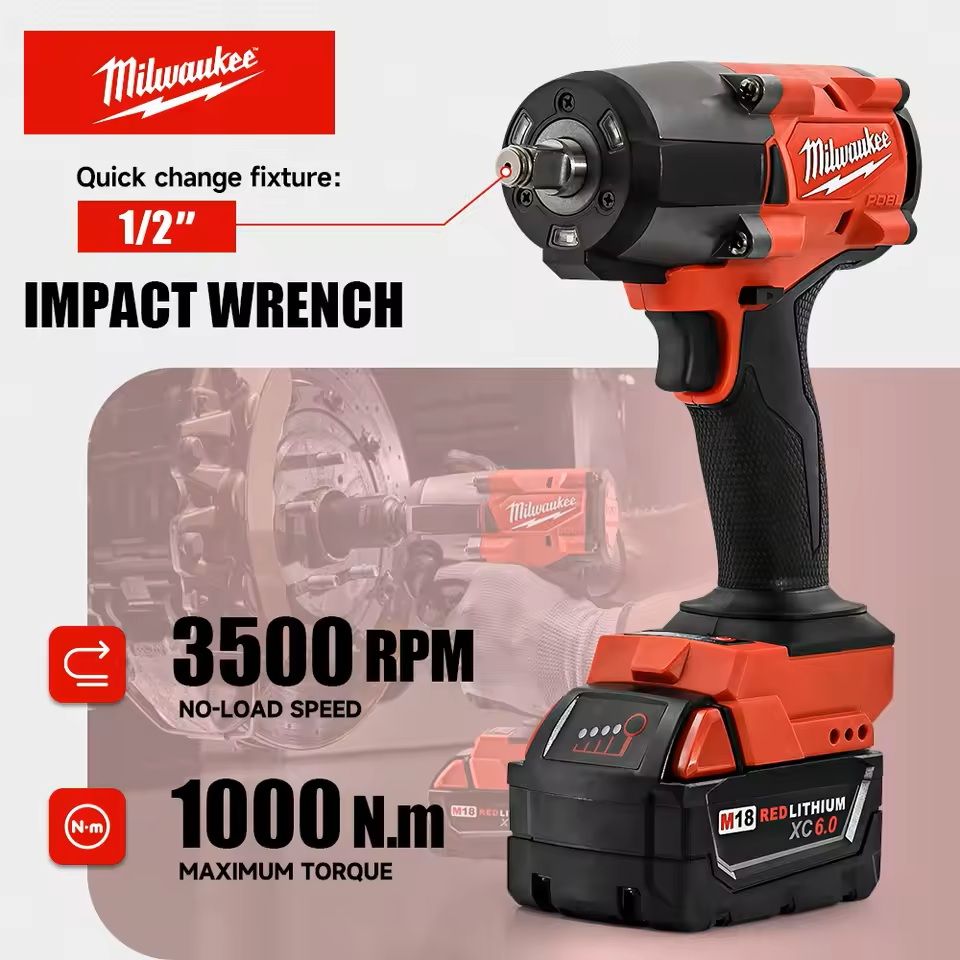 Cordless Brushless Impact Wrench with 1000NM Torque and Half Inch Chuck for Heavy Duty Power Tool Use