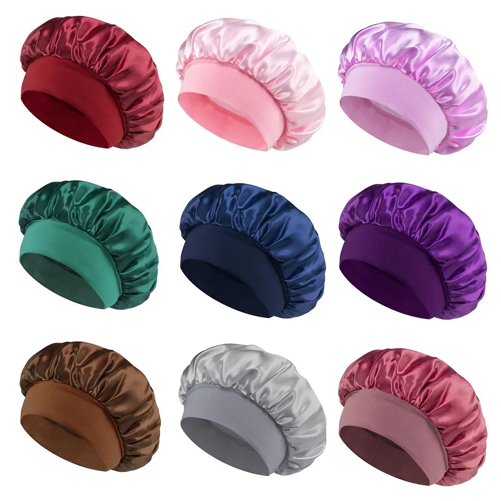 Women Satin Bonnet Hair Bonnet for Sleeping – Hair Care Silk Bonnets with Wide-brim Soft Elastic Band