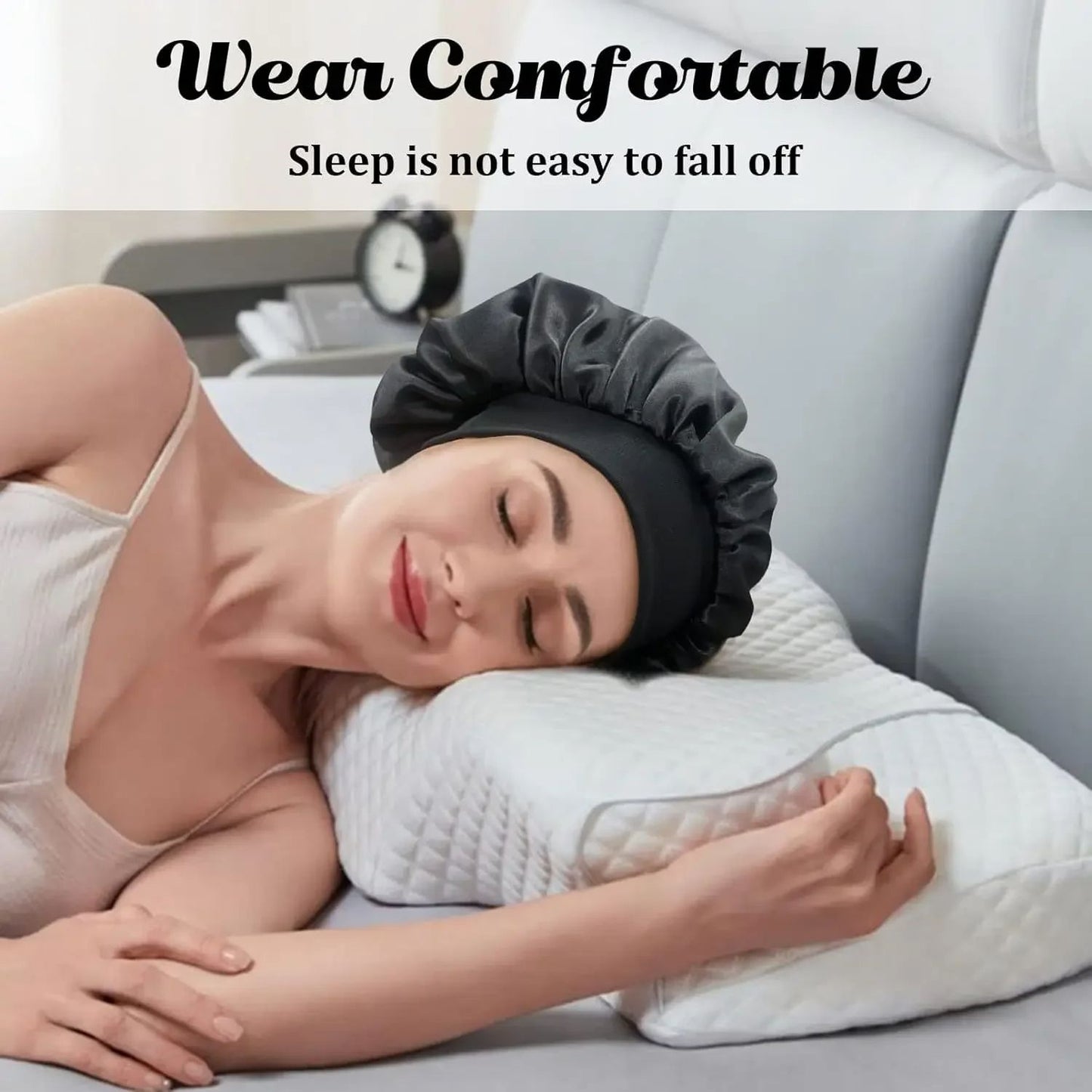 Women Satin Bonnet Hair Bonnet For Sleeping  Hair Care Silk Bonnets With Widebrim Soft Elastic Band 3