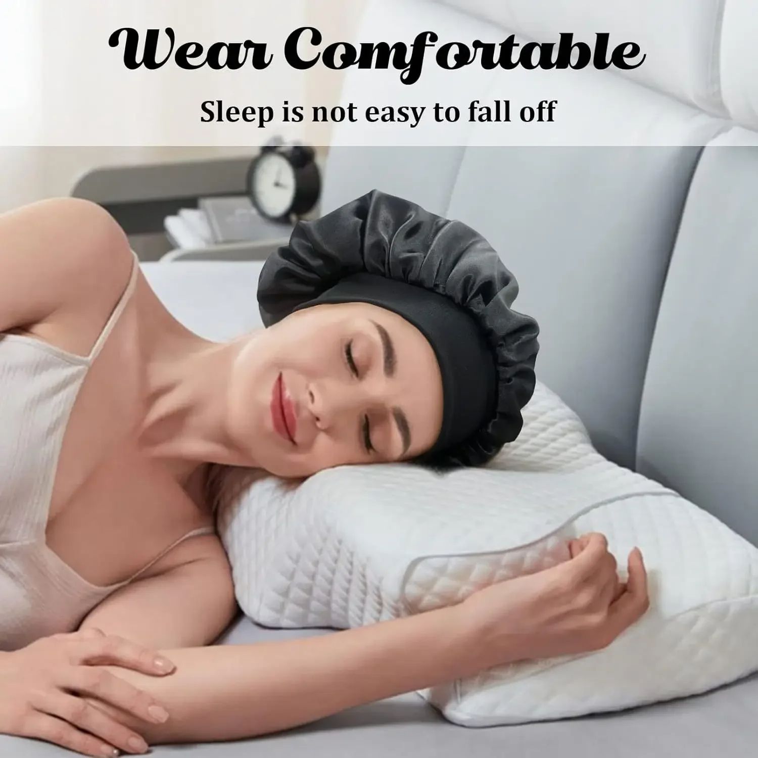 Women Satin Bonnet Hair Bonnet For Sleeping  Hair Care Silk Bonnets With Widebrim Soft Elastic Band 3