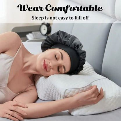 Women Satin Bonnet Hair Bonnet For Sleeping  Hair Care Silk Bonnets With Widebrim Soft Elastic Band 3