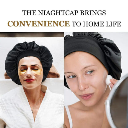 Women Satin Bonnet Hair Bonnet For Sleeping  Hair Care Silk Bonnets With Widebrim Soft Elastic Band 4